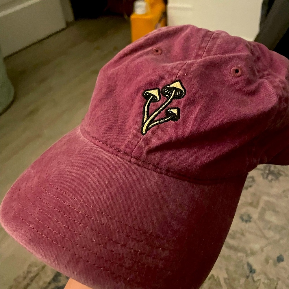 Maroon Embroidered Fungi Unisex Hat